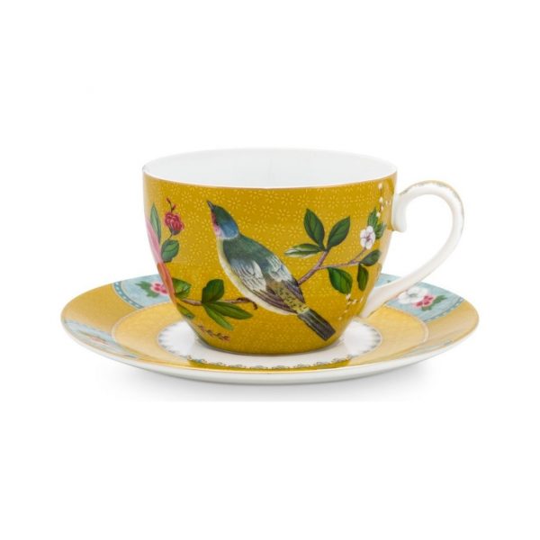 Set of 2 Yellow Blushing Birds Cappuccino Cups & Saucers 280 ml