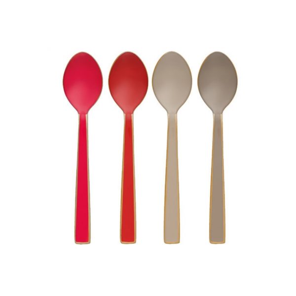 Set of 4 Enamelled Khaki/Red Spoons 16 cm