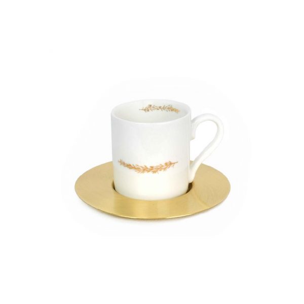 Set of 6 Olive Branch Espresso Cups with Brass Saucers