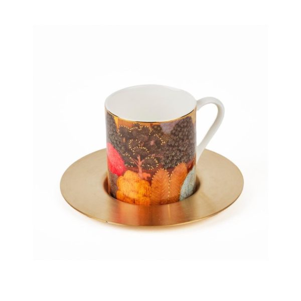 Set of 6 Forest Espresso Cups With Brass Saucers