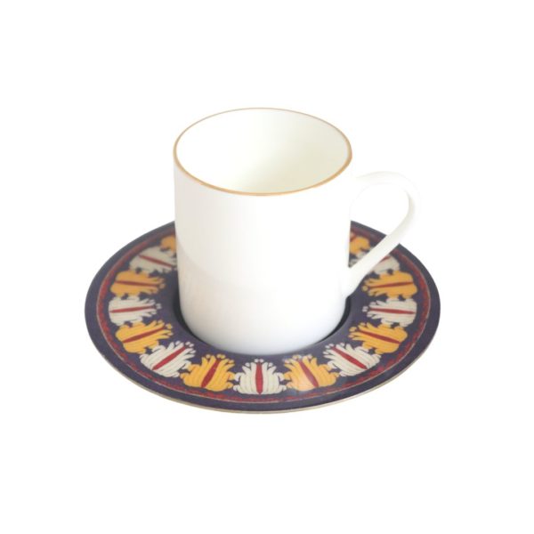Set Of 6 Tribal Espresso Cups With Brass Saucers