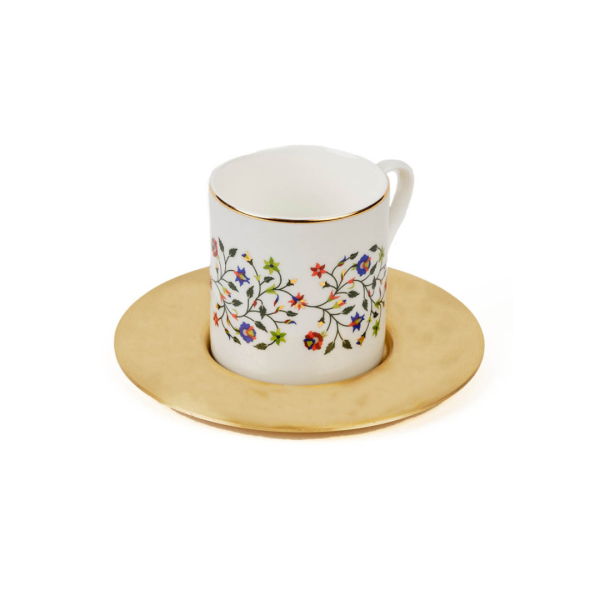 Set Of 6 Taj Mahal Espresso Cups With Brass Saucers (Exclusive)