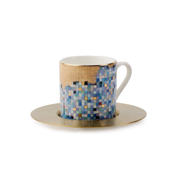 Set Of 6 St. Tropez Espresso Cups With Brass Saucers