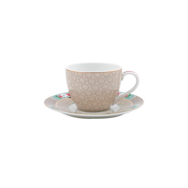 Set of 2 Khaki Blushing Birds Espresso Cups & Saucers 120 ml
