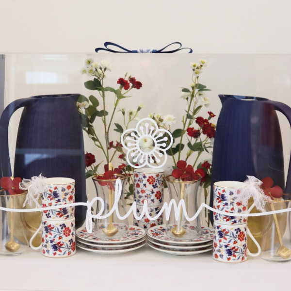 Vintage Floral Navy Set of 6 Acrylic Gift Box